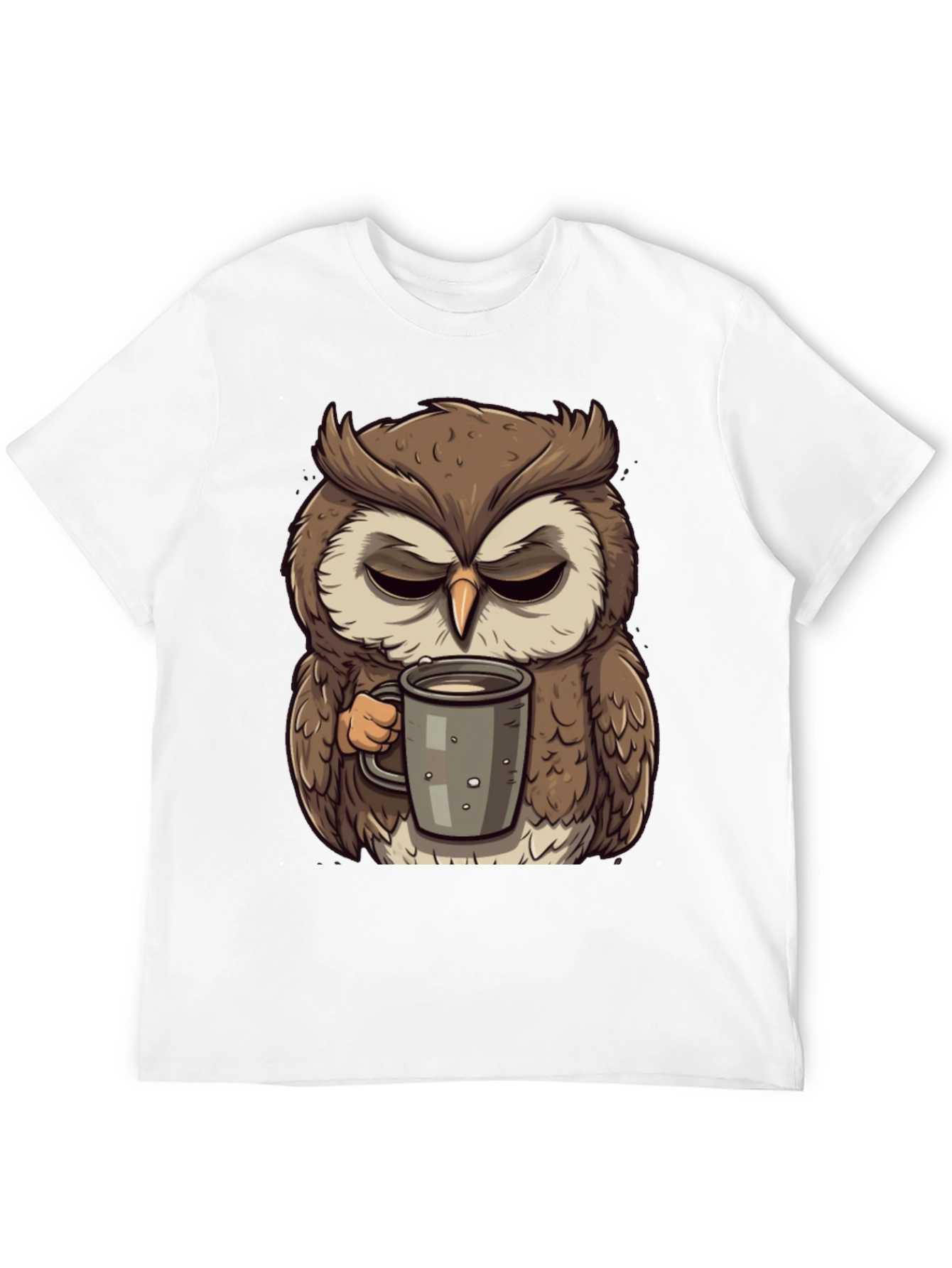 Black Grumpy Owl Coffee T-Shirt - Cute Cartoon Tee view 12
