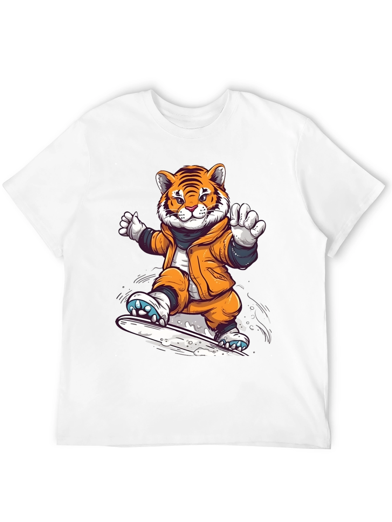 Black Cool Tiger Snowboarding Black T-Shirt view 12