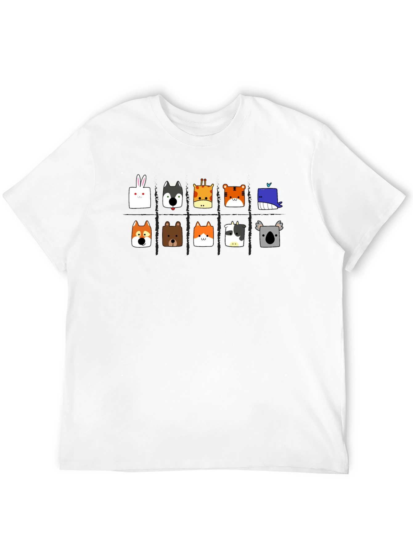 Black Cute Animal Faces Black T-Shirt view 12