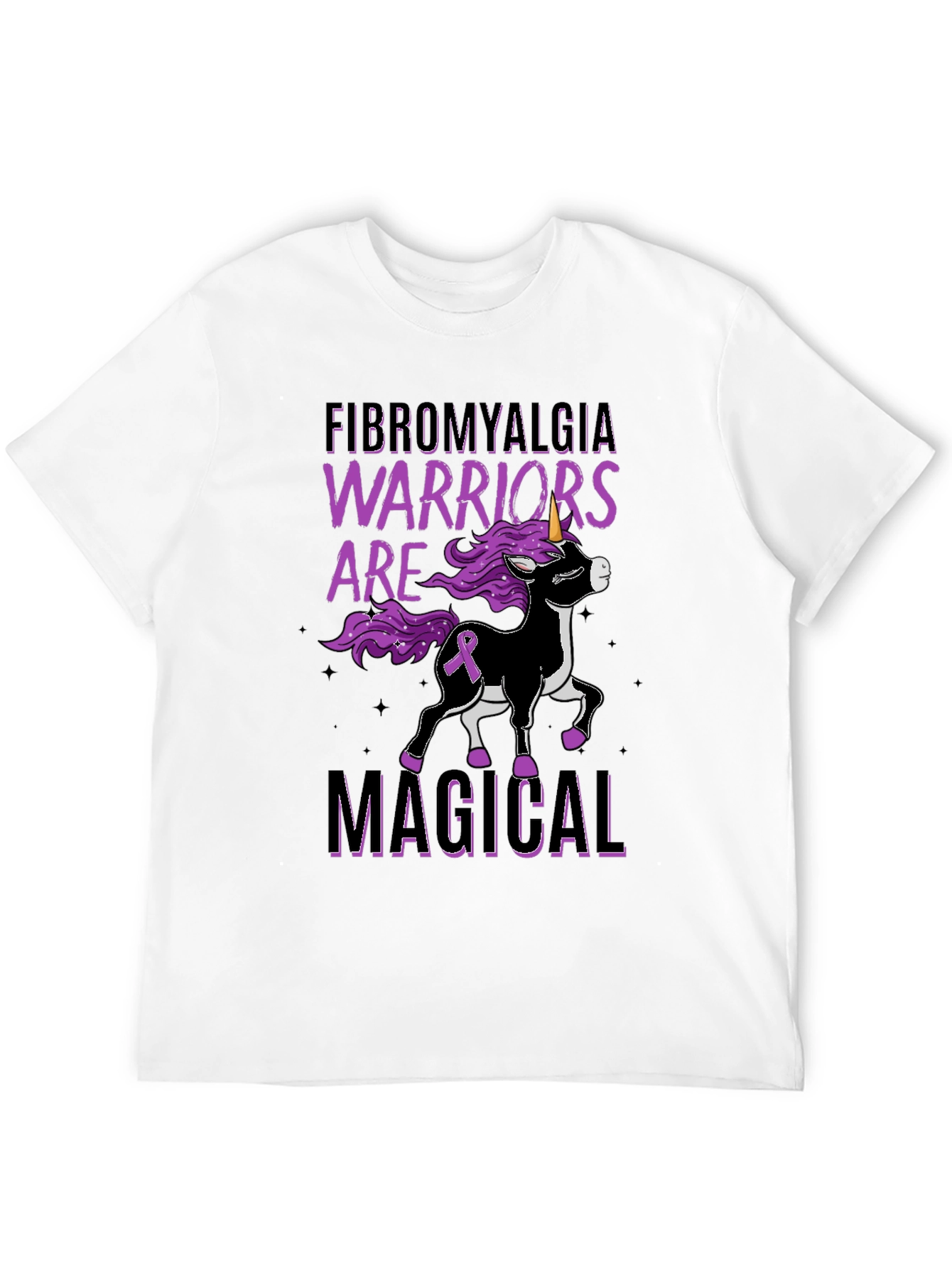 Black Fibromyalgia Warrior Unicorn Black T-Shirt view 12