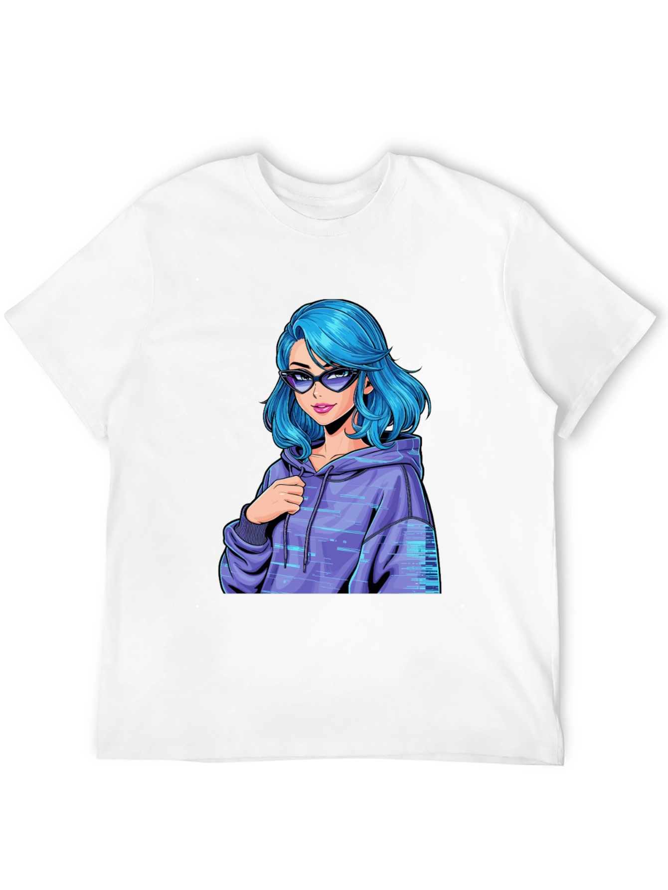 Stylish Black T-Shirt with Blue Anime Girl Design - 12