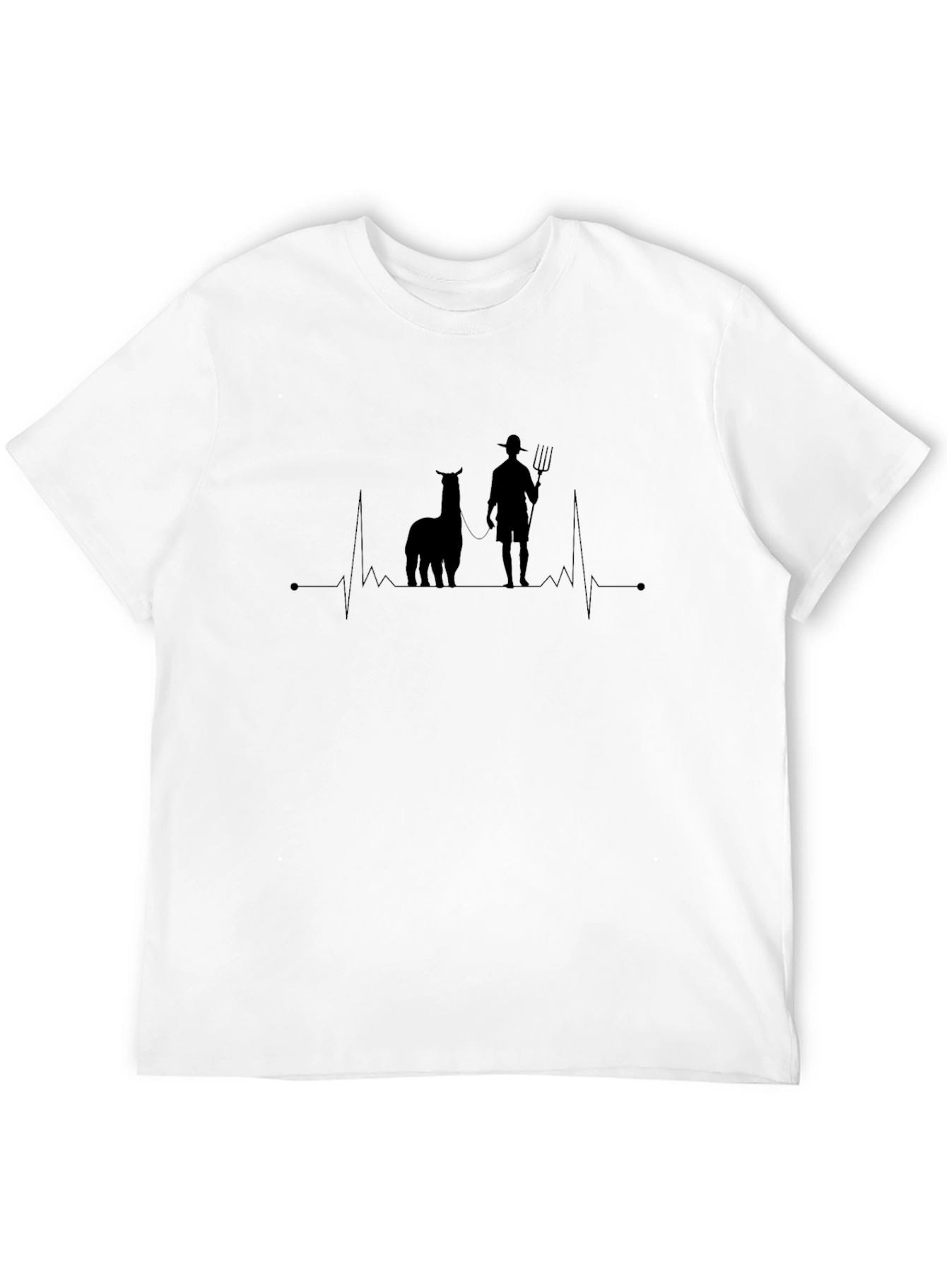 Black Alpaca Farmer Heartbeat T-Shirt - Black Cotton Tee view 12