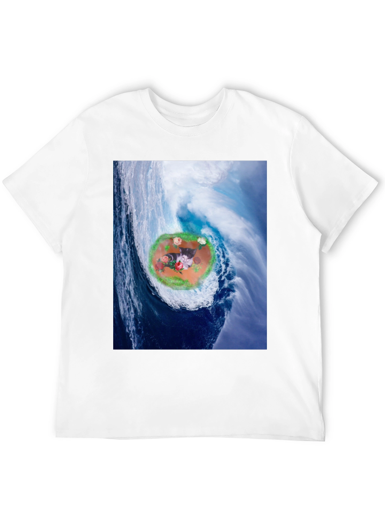 Black Wave Kitty T-Shirt: Black Cotton Blend view 12