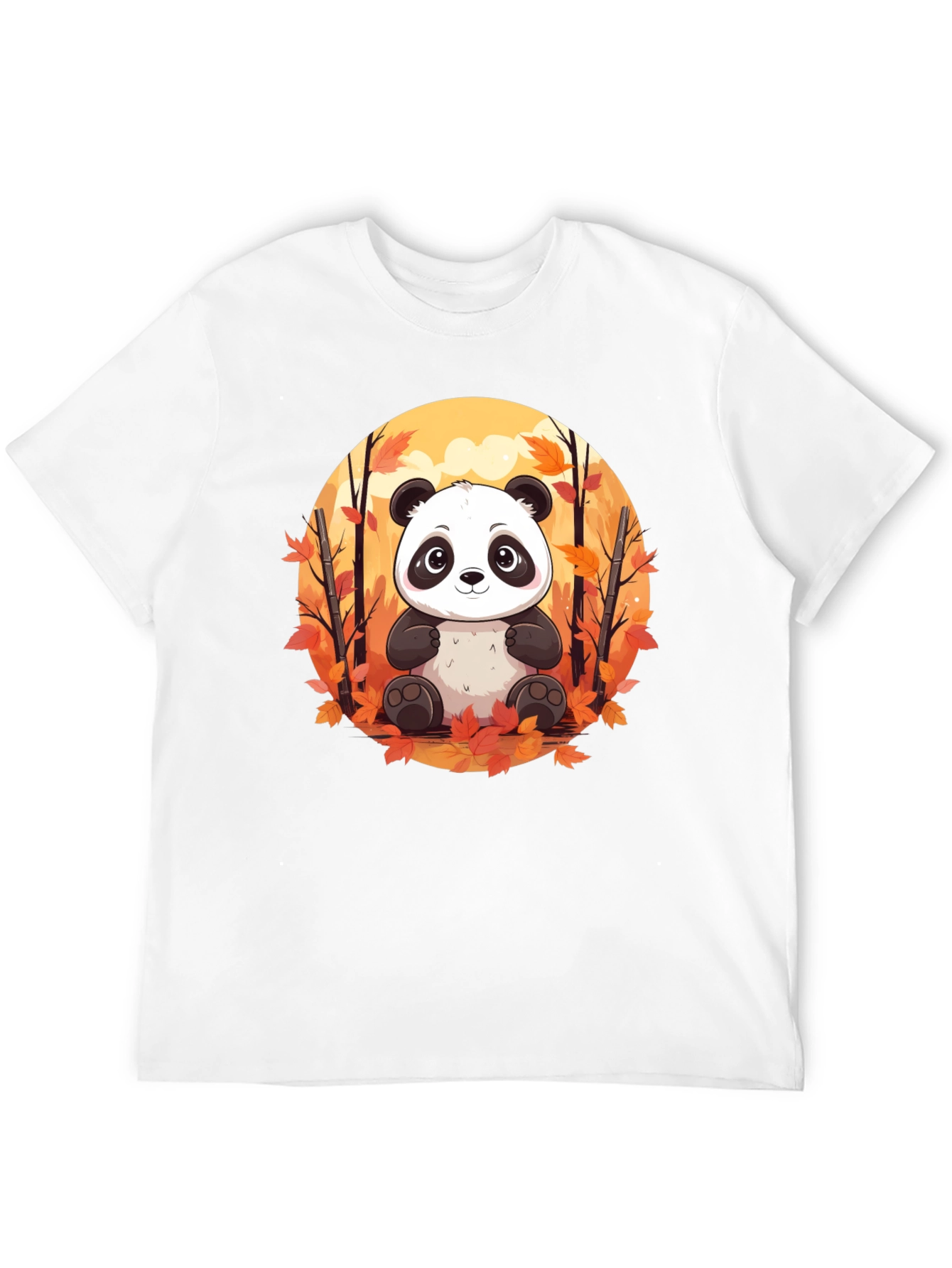 Black Panda Autumn Leaves Black T-Shirt view 12