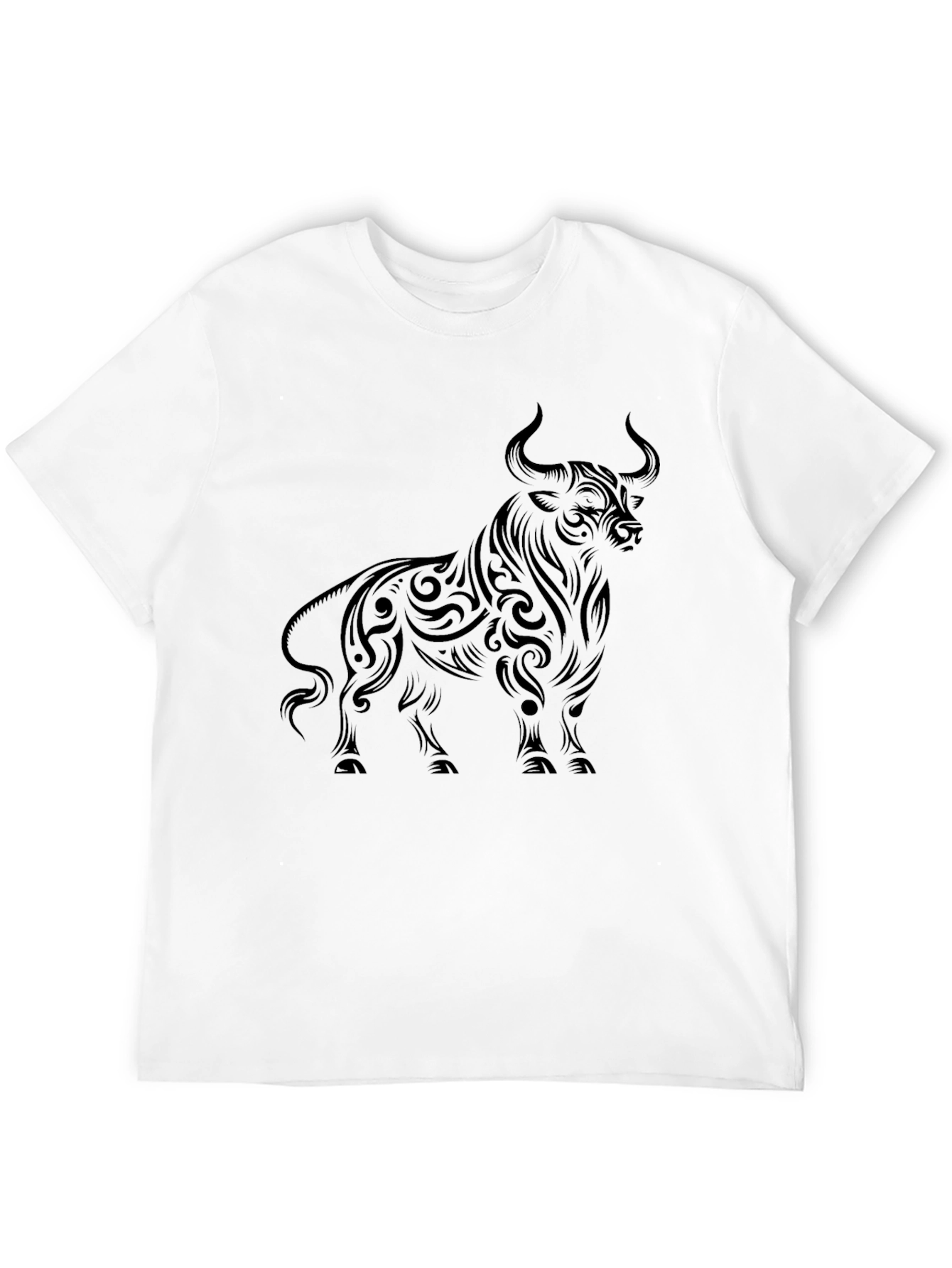 Black Men's Black Bull Graphic Tee - Tribal Art Style view 12