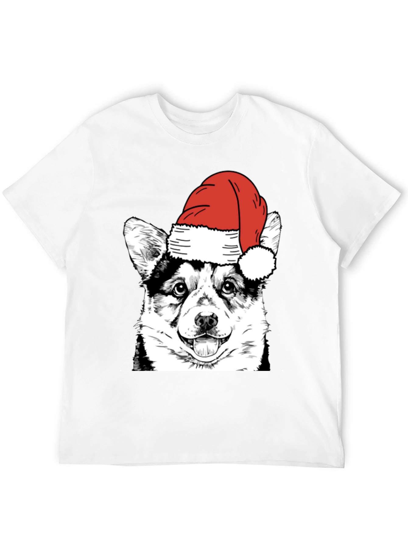 Black Festive Corgi Santa Hat Black T-Shirt view 12