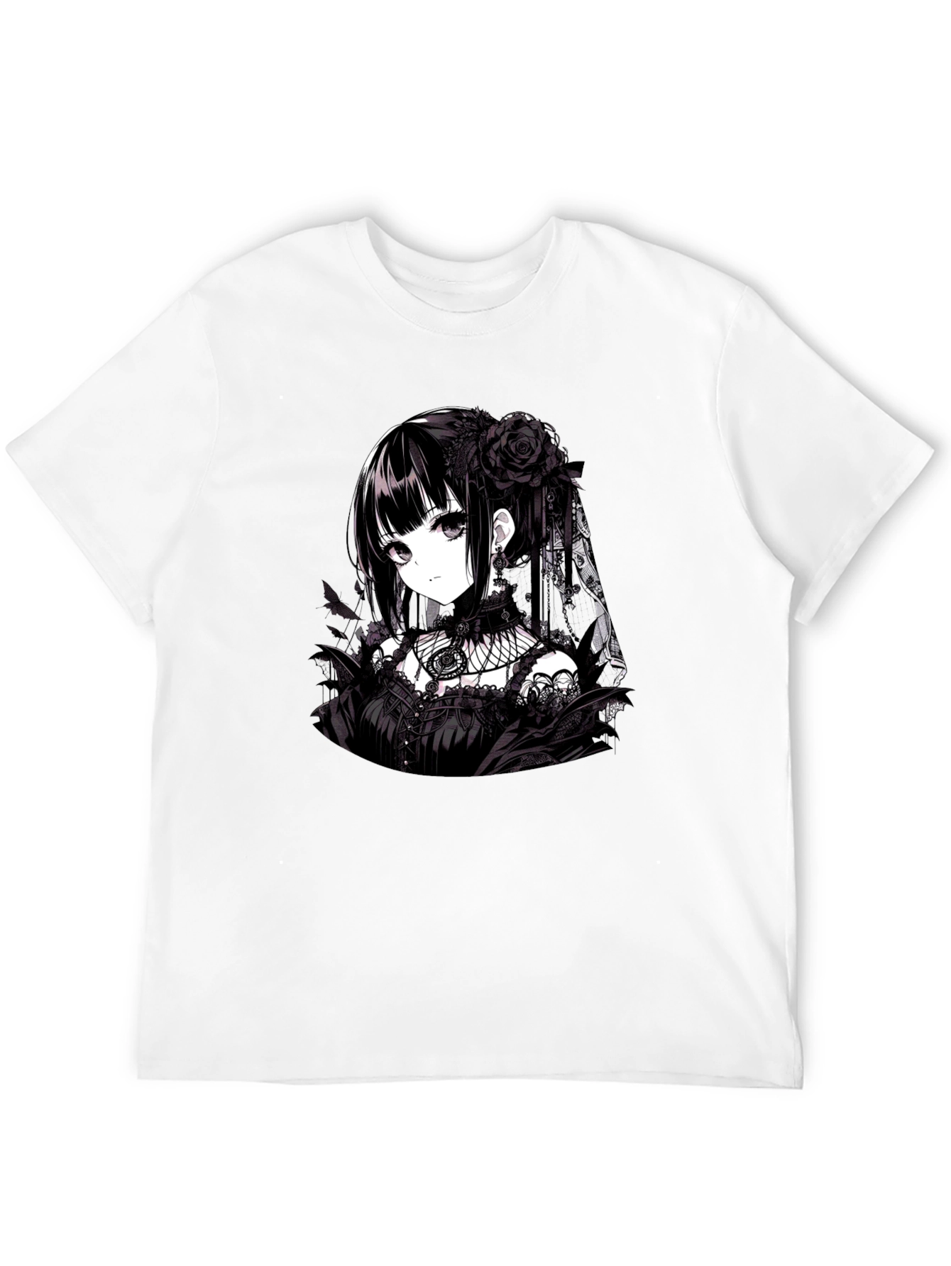 Black Gothic Anime Girl T-Shirt - Black view 12