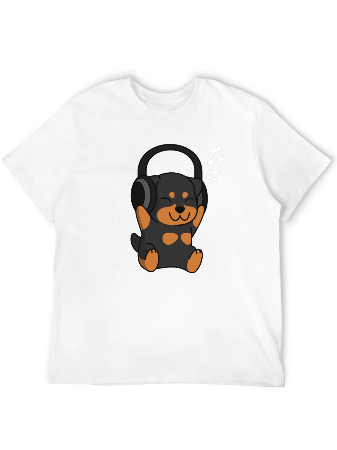 Black Rottweiler Puppy Headphones Black T-Shirt view 12