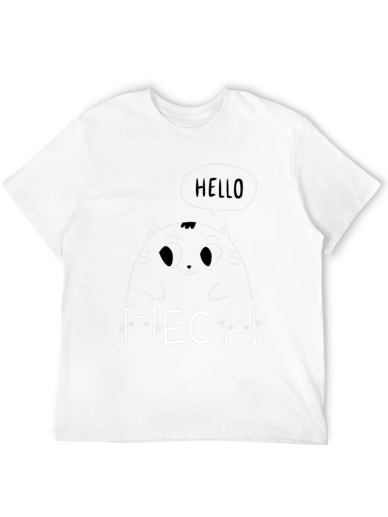 Black Cute Cat Hello Meow Graphic T-Shirt view 12