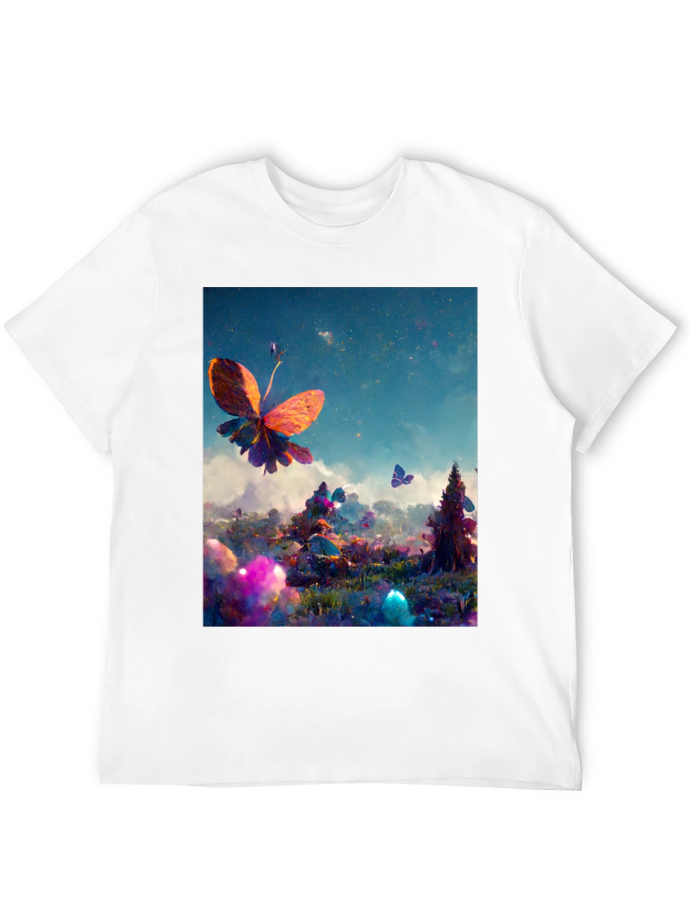 Black Butterfly Fantasy Graphic Tee - Black Cotton Blend view 12