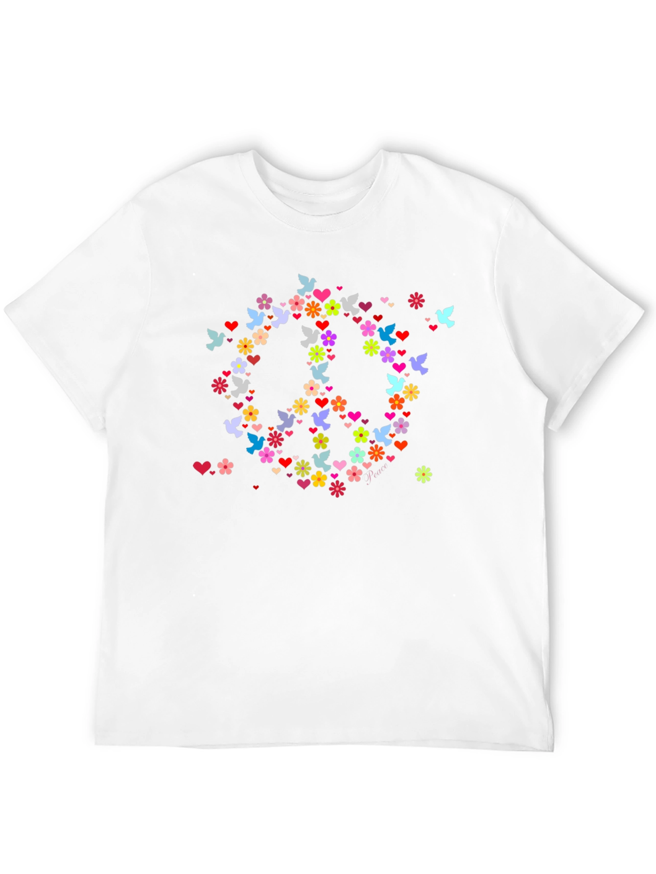 Black Peace Sign Floral Men's Black T-Shirt view 12