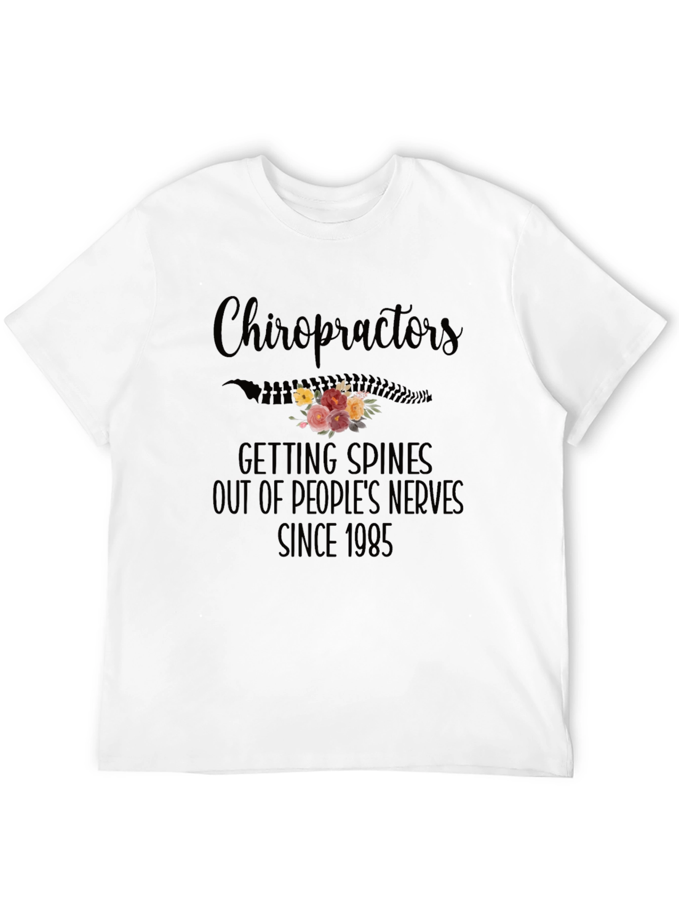 Black Chiropractor Spine Flower Graphic Tee - Since 1985 view 12