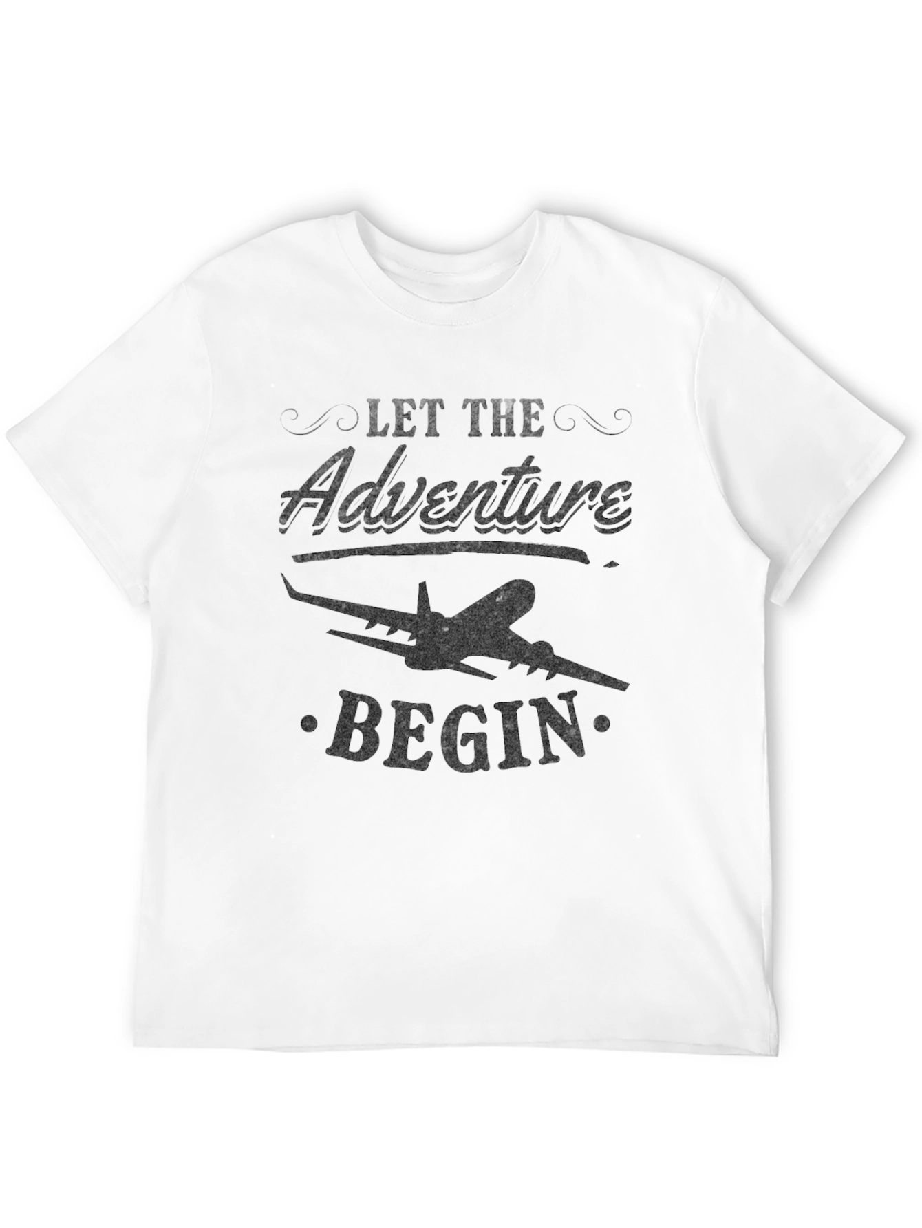 Black Adventure Begins Tee - Airplane Graphic Black T-Shirt view 12