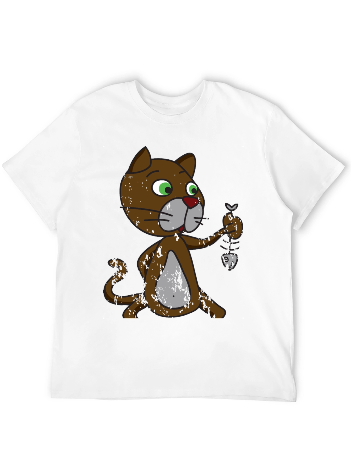 Black Cartoon Cat Fish Skeleton T-Shirt view 12