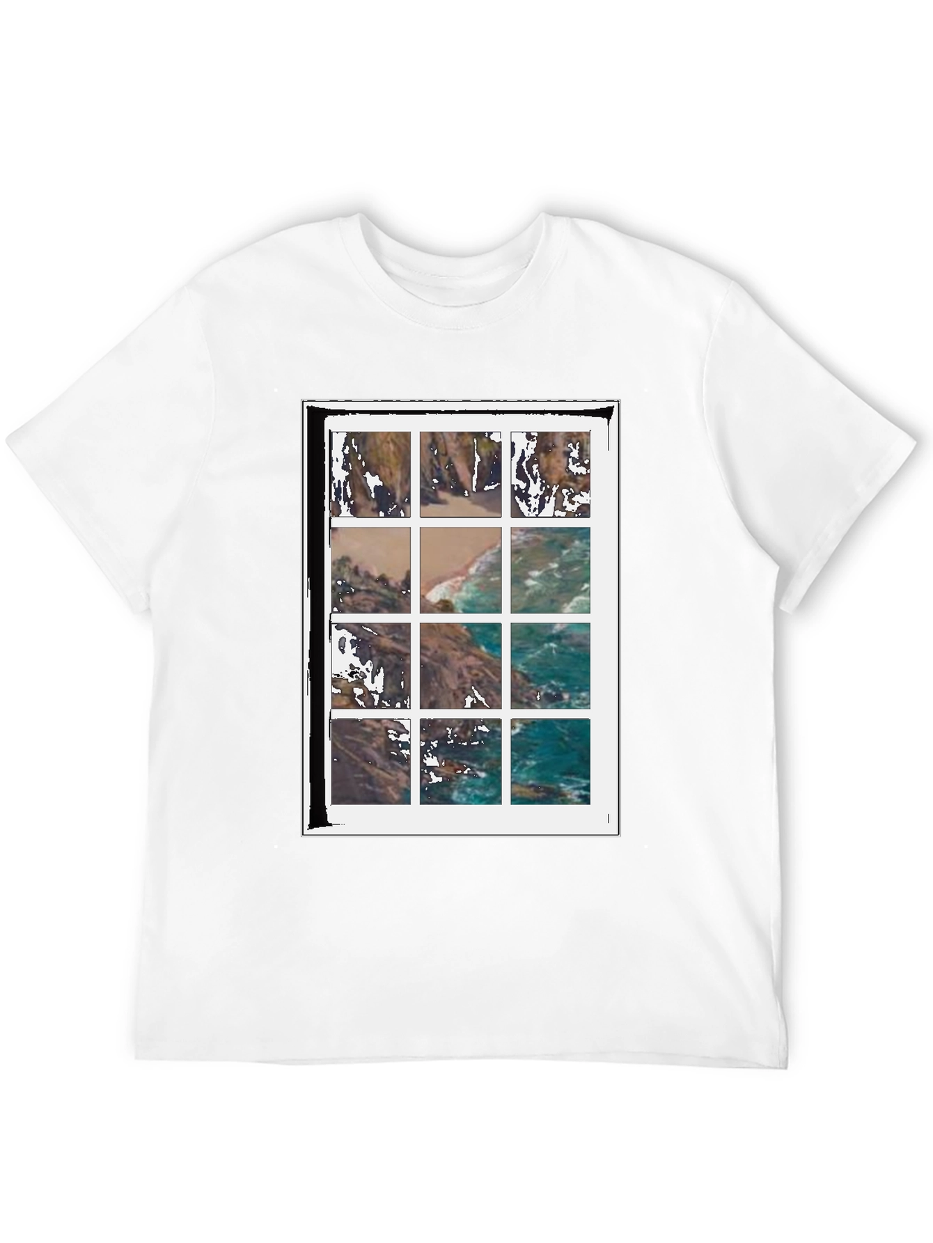 Black Coastal View Grid Print Black T-Shirt view 12