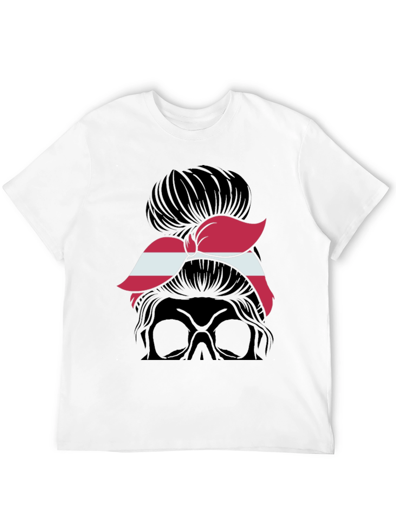 Black Messy Bun Skull Latvia Flag T-Shirt view 12