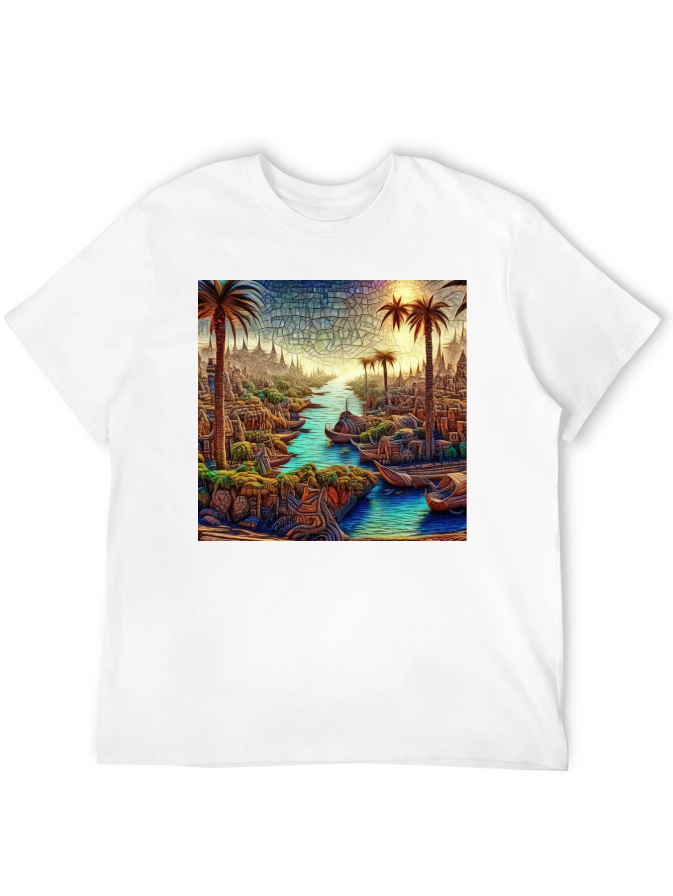 Black Tropical Mosaic Art Tee - Men's Black T-Shirt view 12