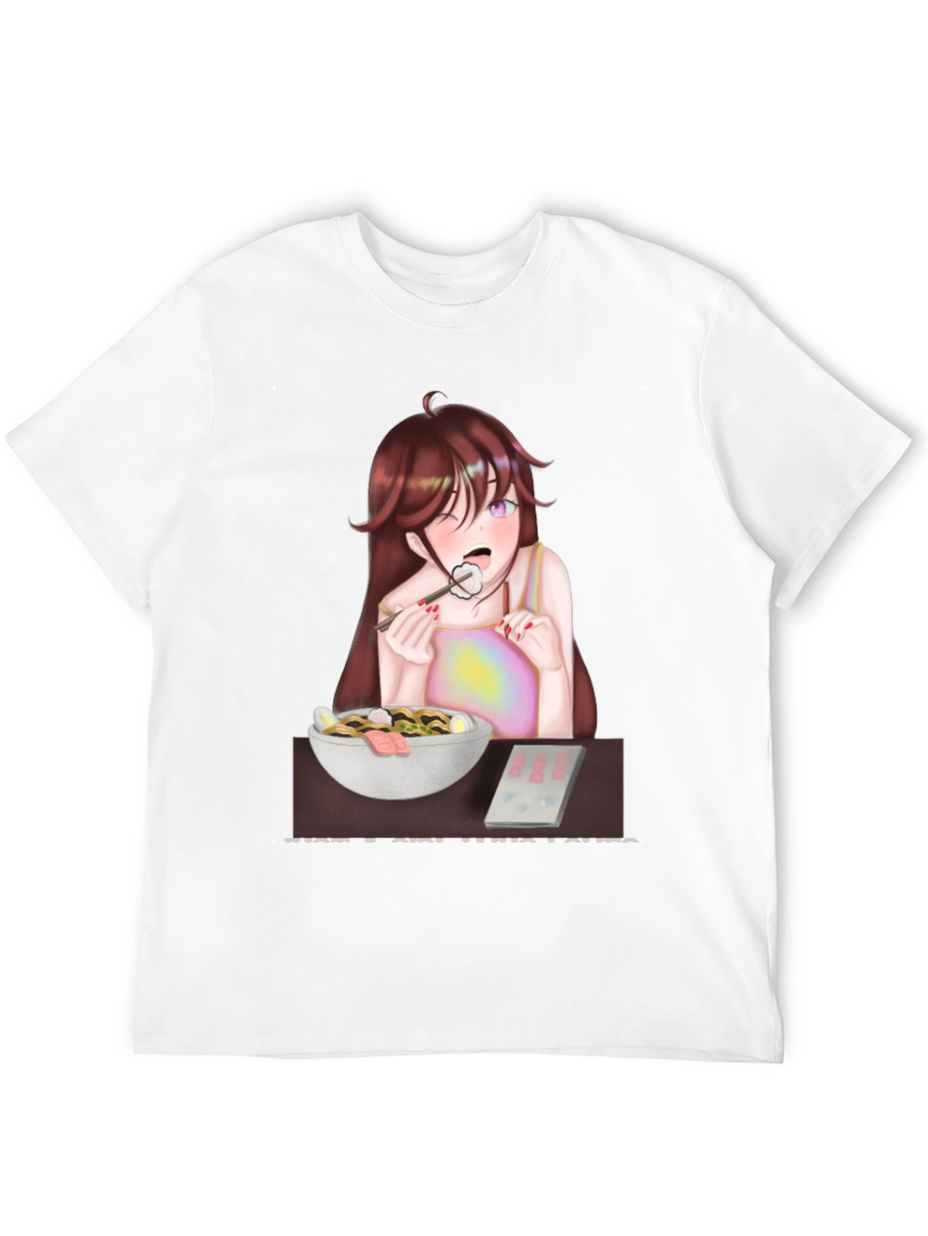 Black Anime Girl Eating Ramen T-Shirt view 12