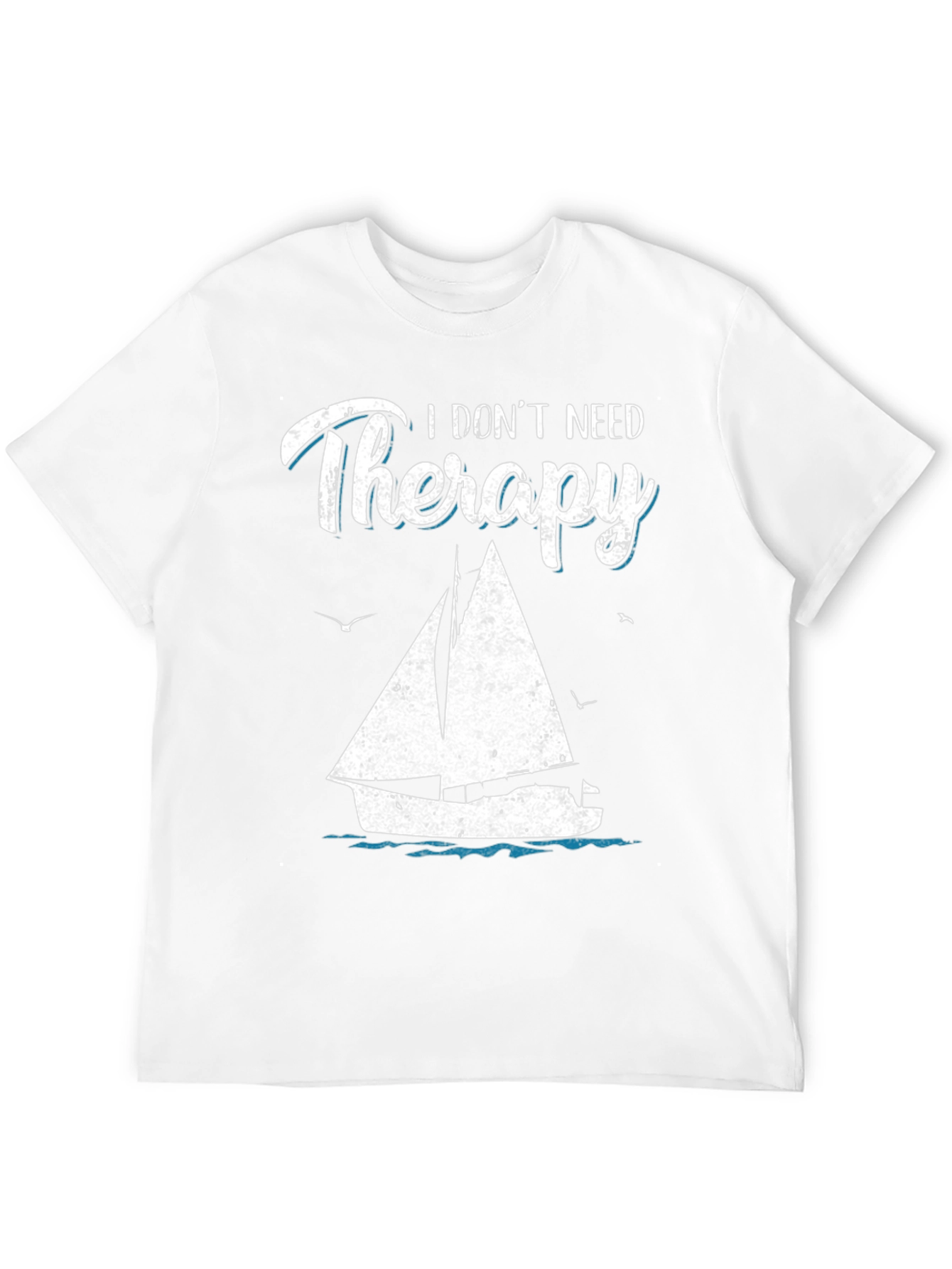 Black Sailboat Therapy Graphic T-Shirt: Black Cotton Tee view 12