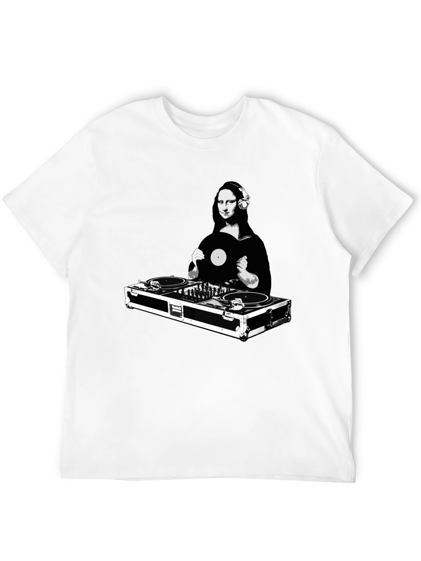 Black Mona Lisa DJ Black T-Shirt - Unique Graphic Tee view 12