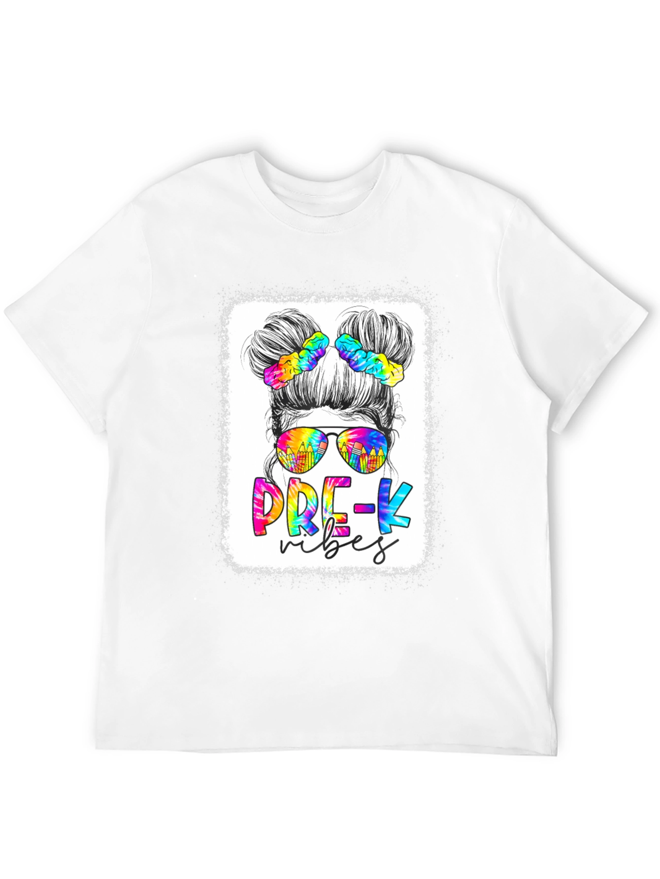 Black Pre-K Vibes Messy Bun Teacher T-Shirt view 12