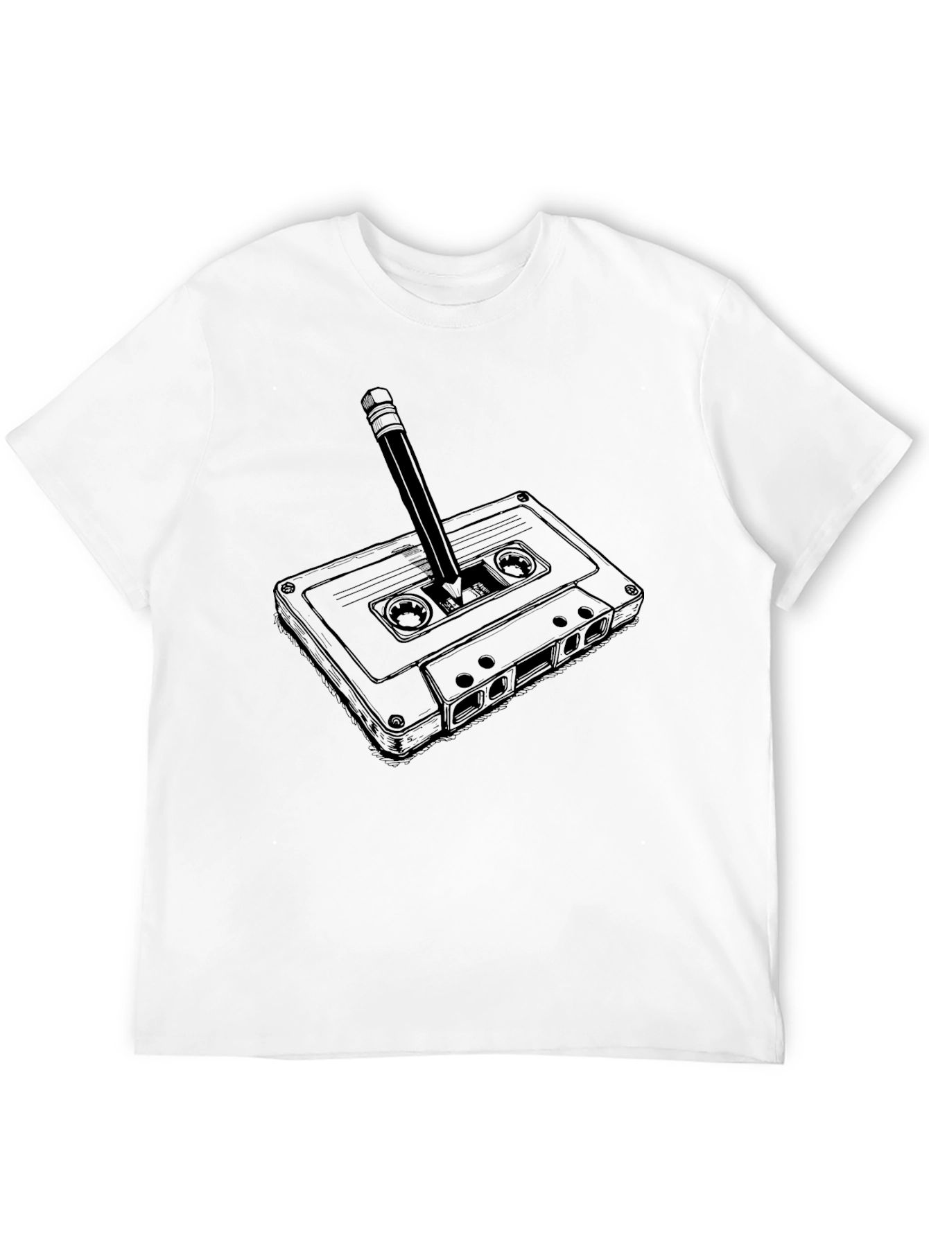 Black Retro Cassette Tape & Pencil Graphic T-Shirt view 12