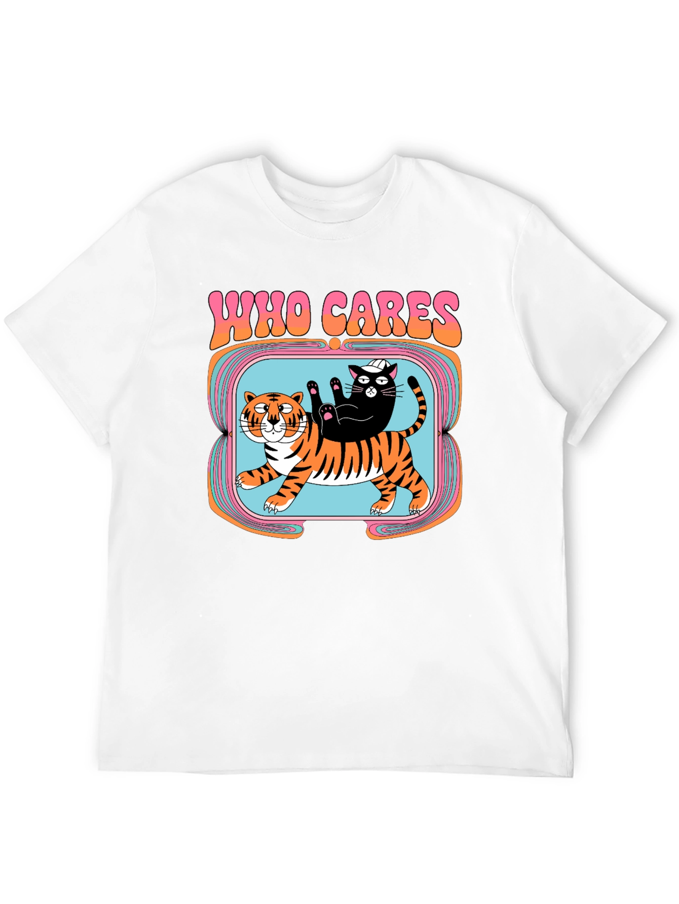 Black Who Cares Cat & Tiger Graphic Tee - Black view 12