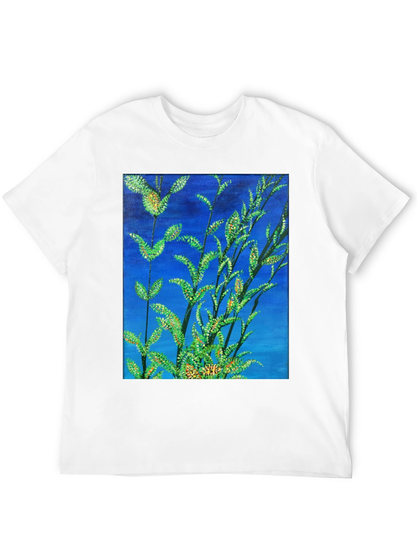 Black Botanical Blue T-Shirt - Vivid Nature Art Tee view 12