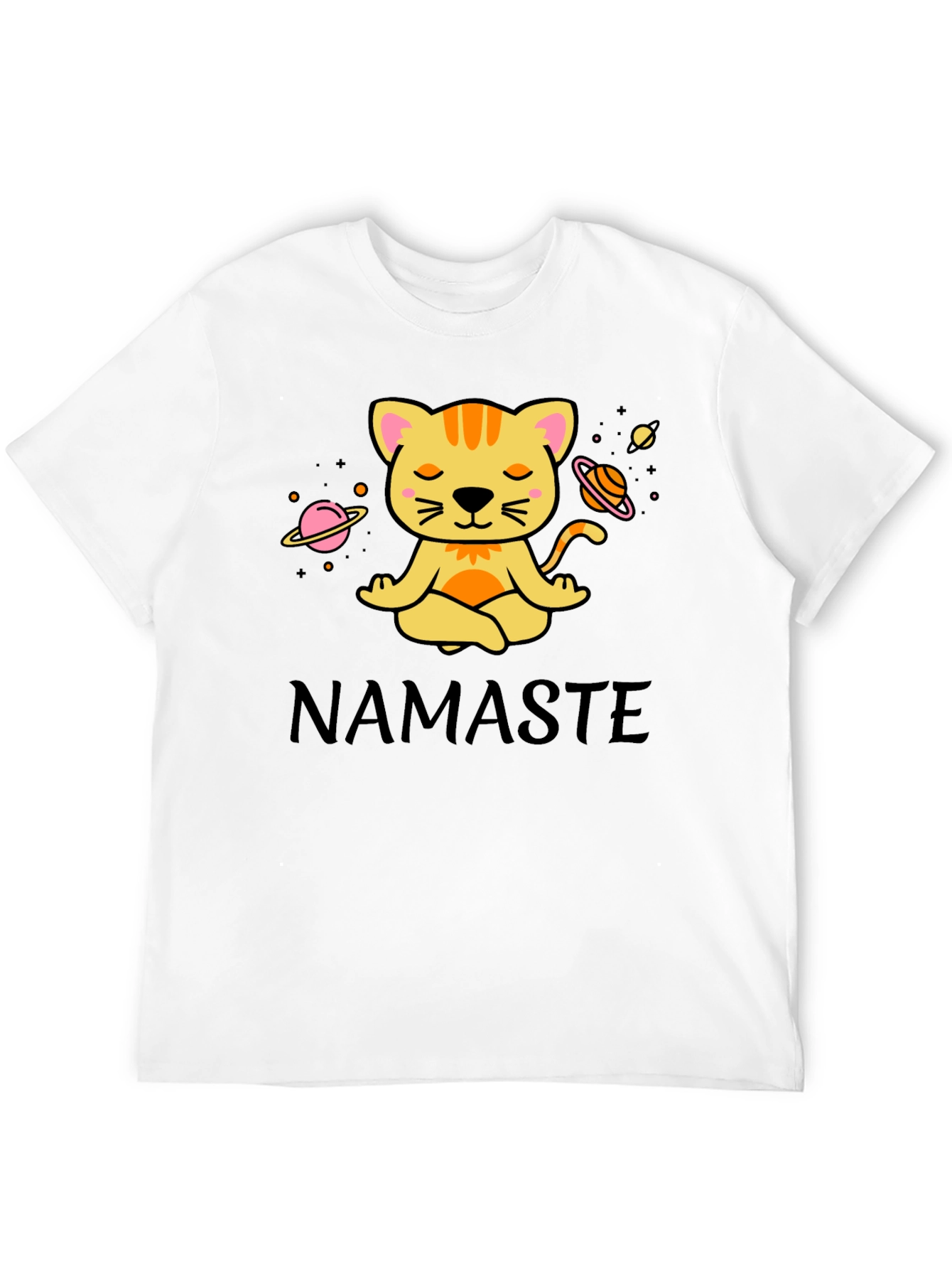 Black Namaste Cat Space Meditation T-Shirt view 12
