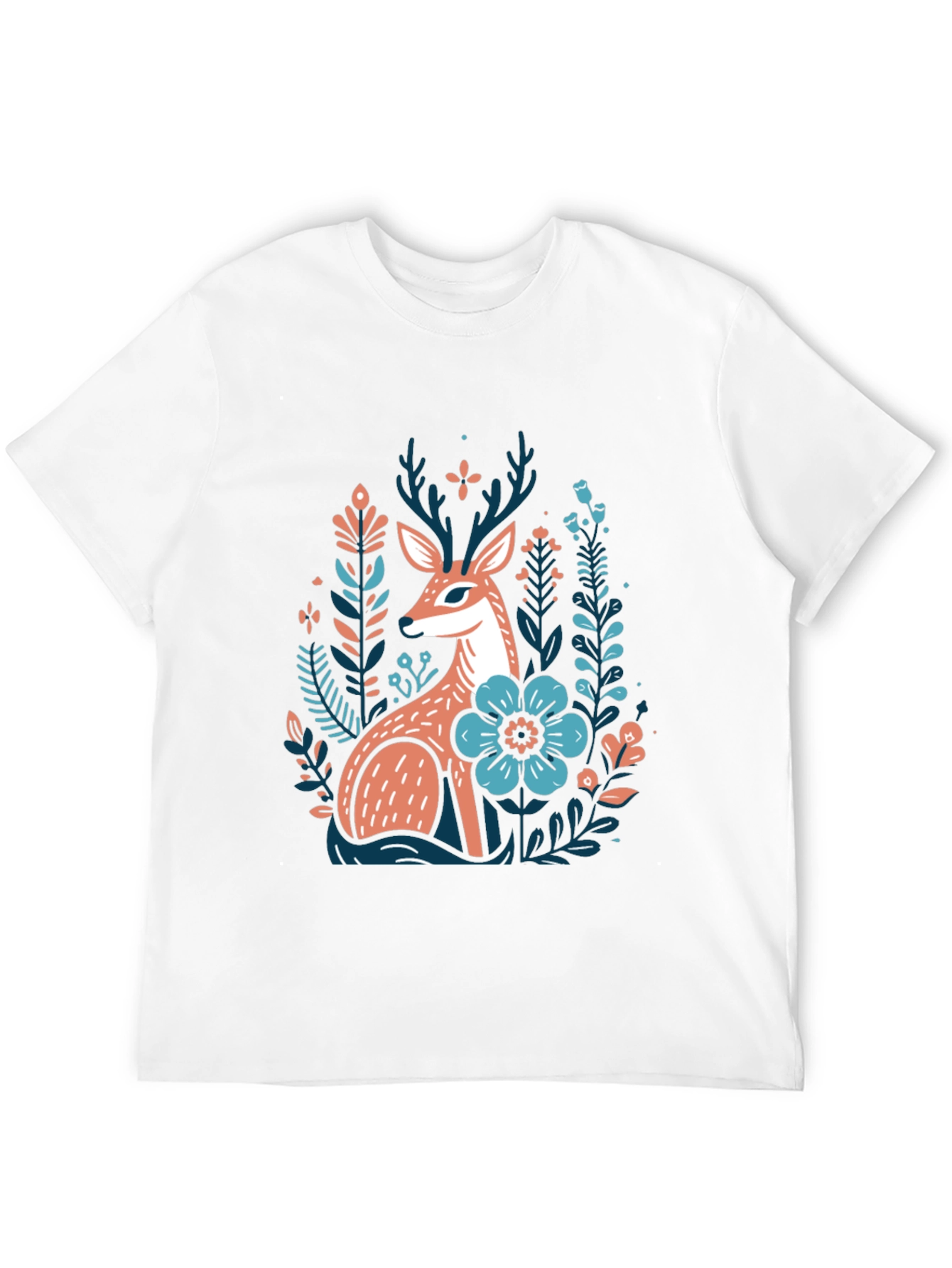 Black Deer & Floral Graphic Tee - Nature Inspired Black T-Shirt view 12