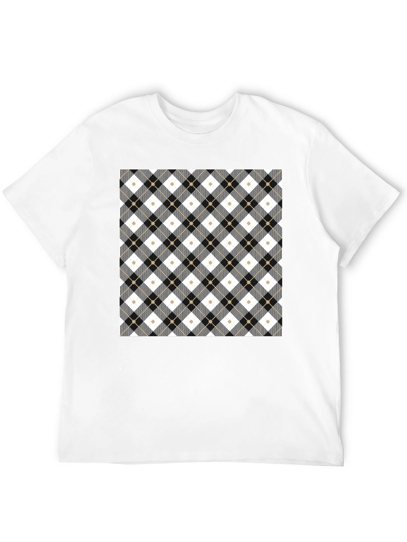 Black Stylish Argyle Pattern Black T-Shirt view 12