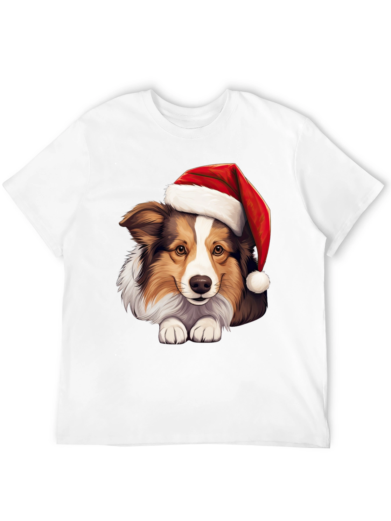 Black Festive Dog T-Shirt: Holiday Collie in Santa Hat view 12