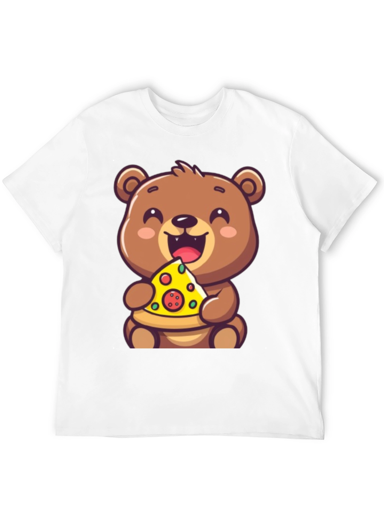 Black Cute Bear Eating Pizza Graphic Tee - Fun & Playful view 12
