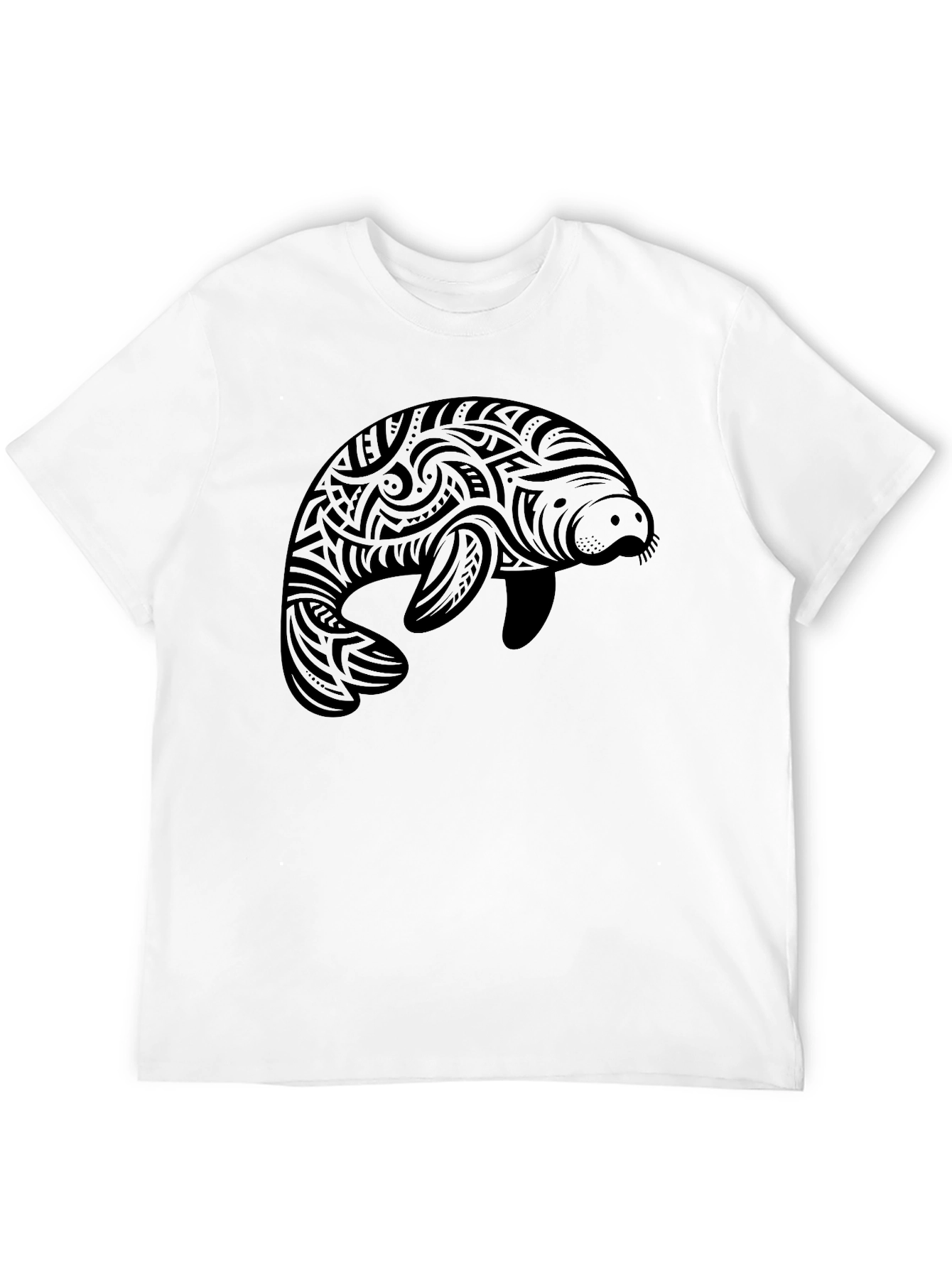 Black Tribal Manatee Graphic T-Shirt - Black view 12