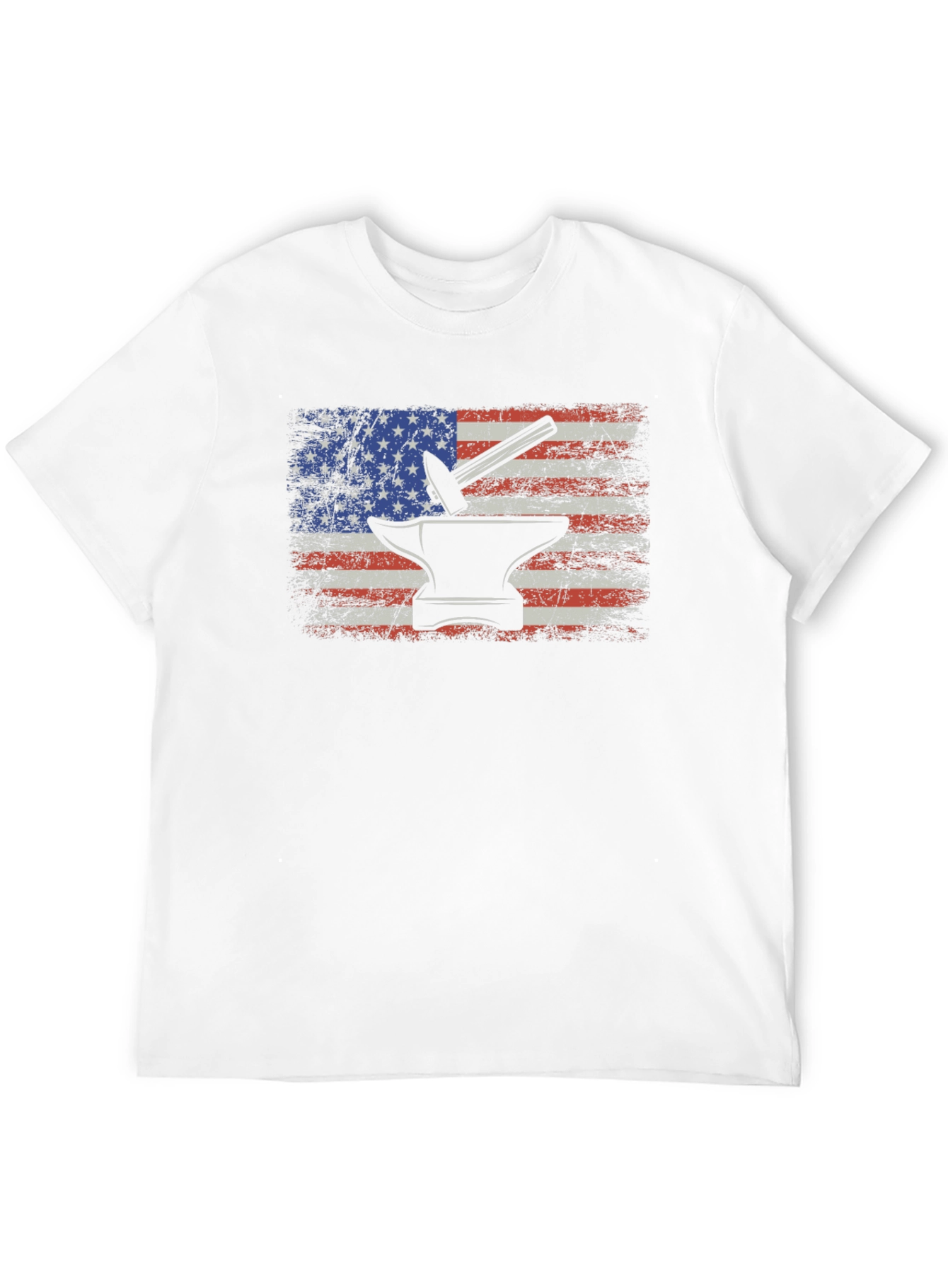 American Flag Blacksmith T-Shirt - Patriotic Anvil Hammer Tee - 12