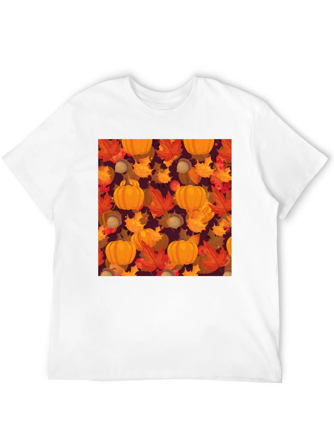 Fall Harvest T-Shirt: Pumpkins & Autumn Leaves Pattern - 12