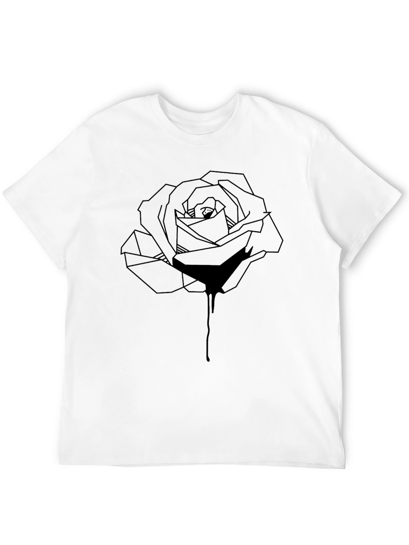 Black Geometric Rose Graphic Tee - Stylish Men's Black T-Shirt view 12