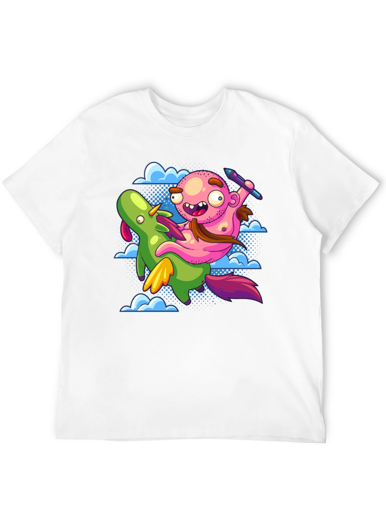 Black Cartoon Artist Riding Unicorn T-Shirt view 12