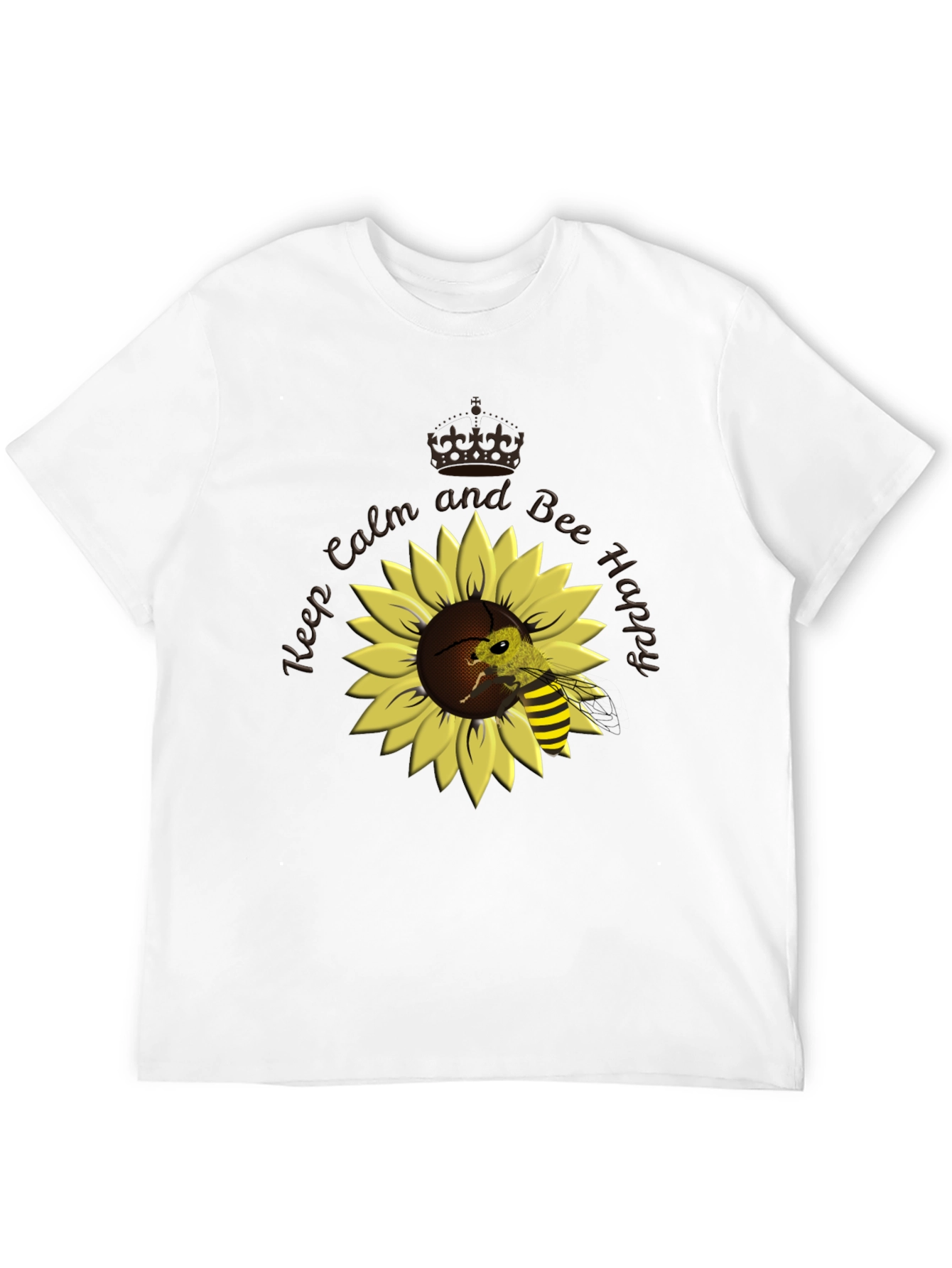 Black Keep Calm and Bee Happy Sunflower T-Shirt view 12