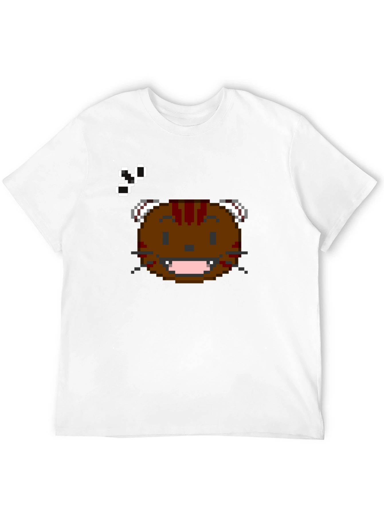 Black Pixel Art Cat T-Shirt - Black Crew Neck view 12