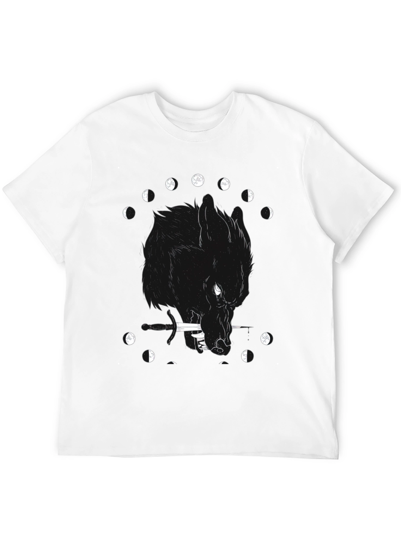 Black Wolf Moon Phases Graphic T-Shirt - Black Cotton Tee view 12