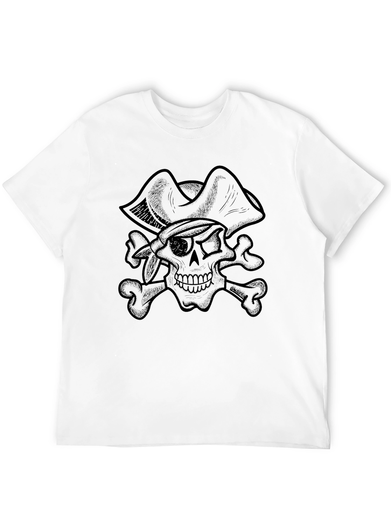 Black Pirate Skull Graphic Tee - Black Cotton T-Shirt view 12