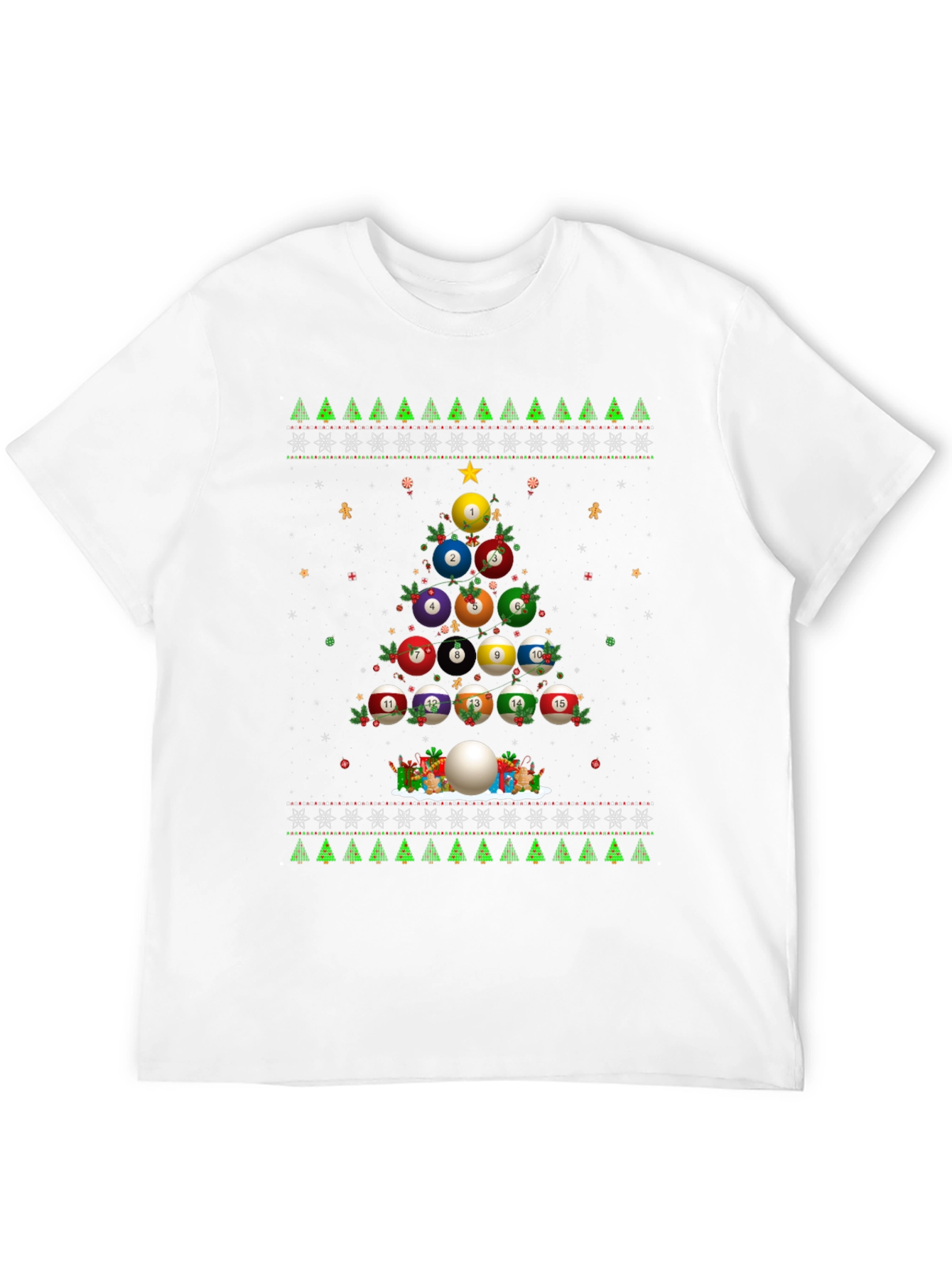 Black Billiard Ball Christmas Tree Holiday T-Shirt view 12