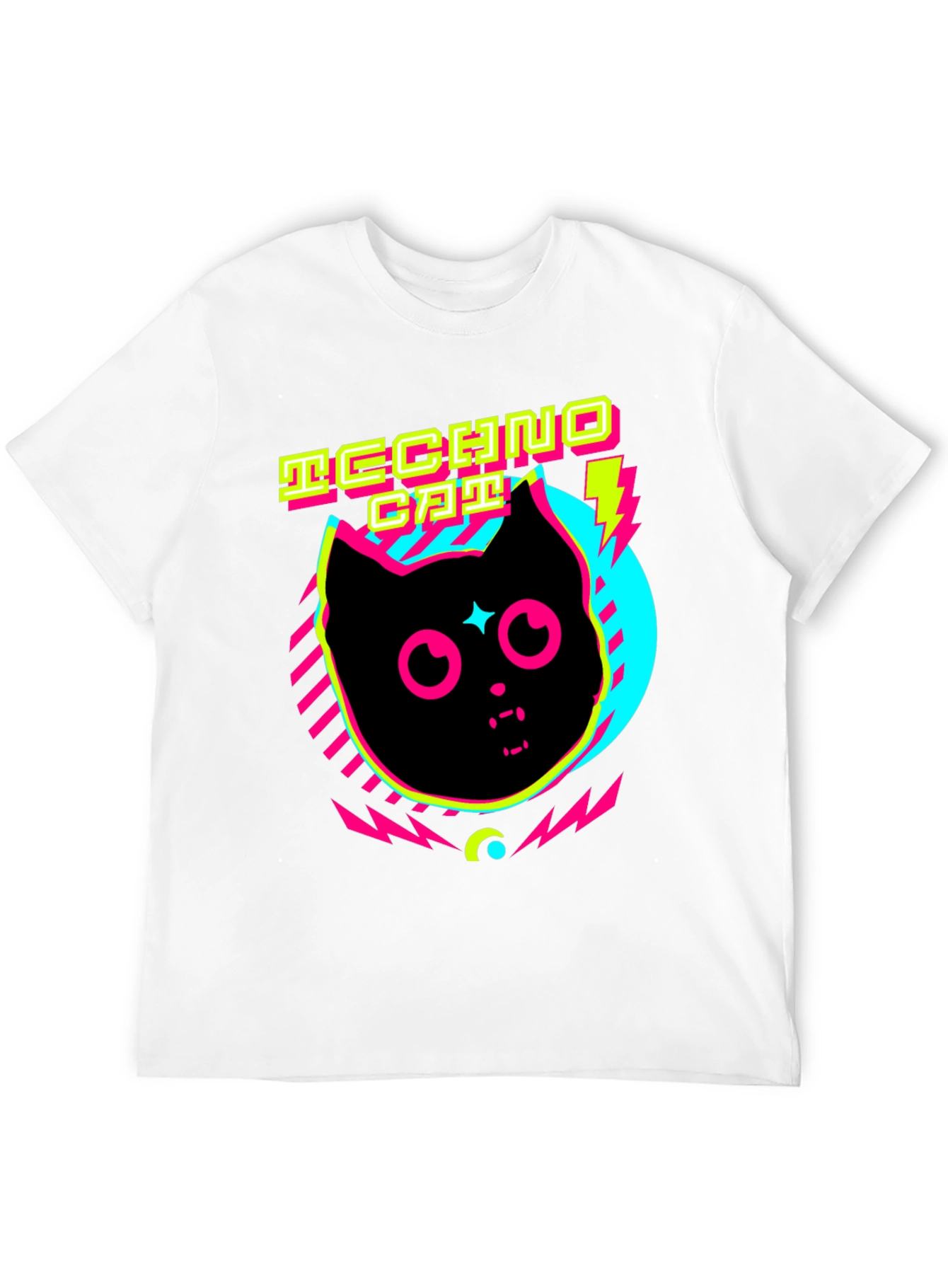 Black Techno Cat T-Shirt Neon Graphic Tee view 12