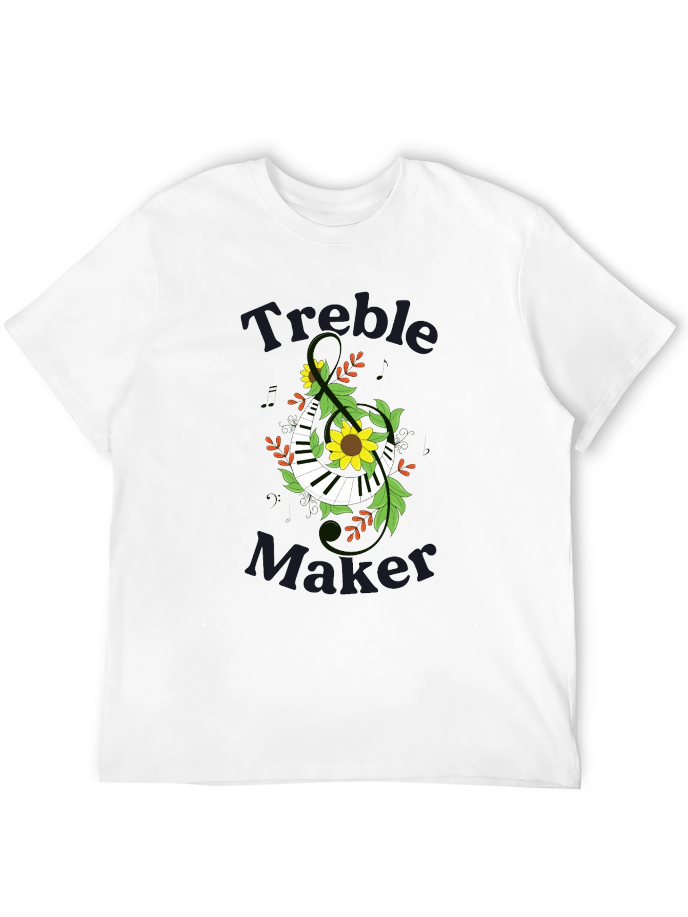 Treble Maker Piano Keyboard and Floral Design T-Shirt - 12