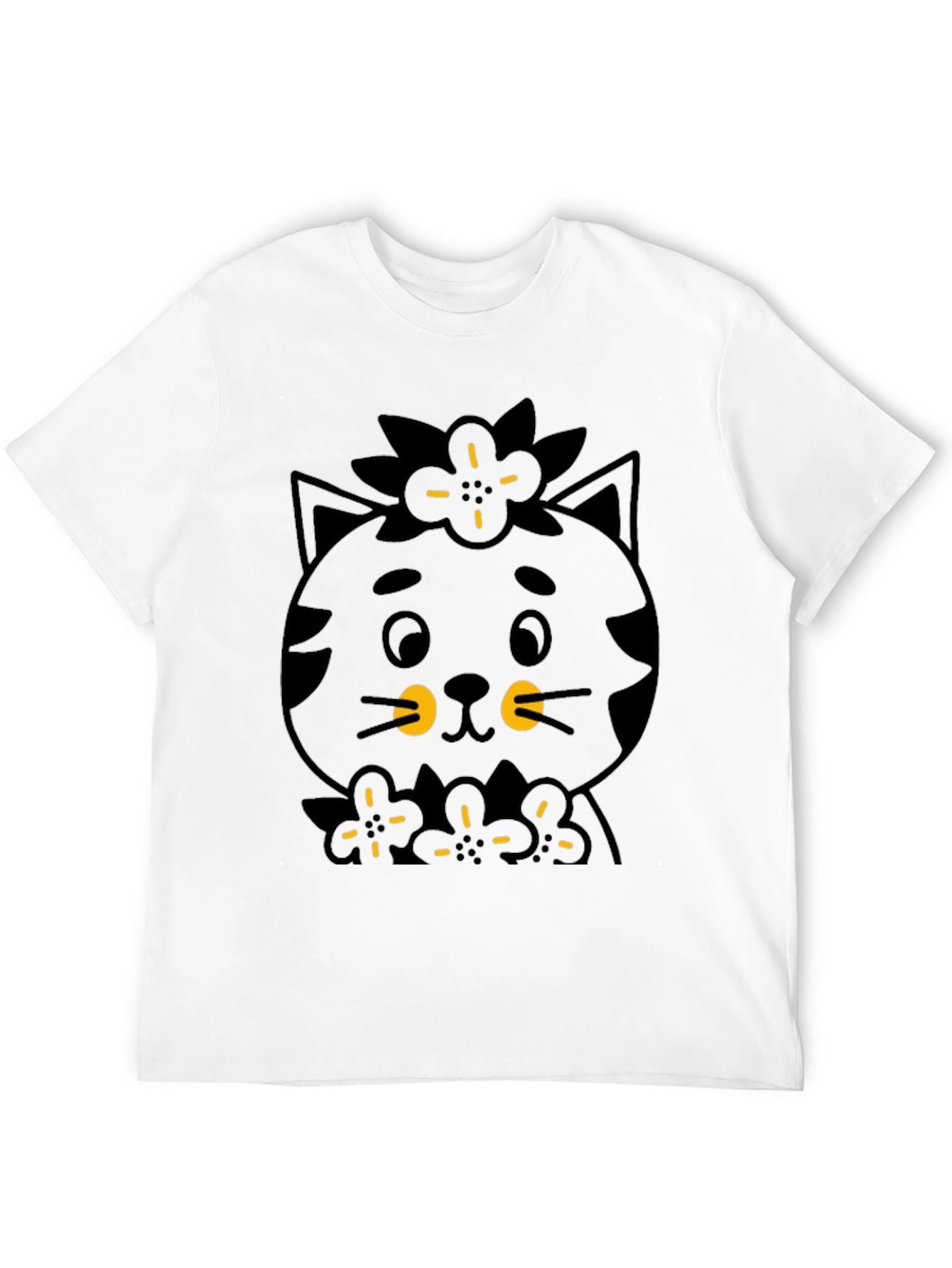 Black Cute Black Cat T-Shirt - Floral Accent view 12