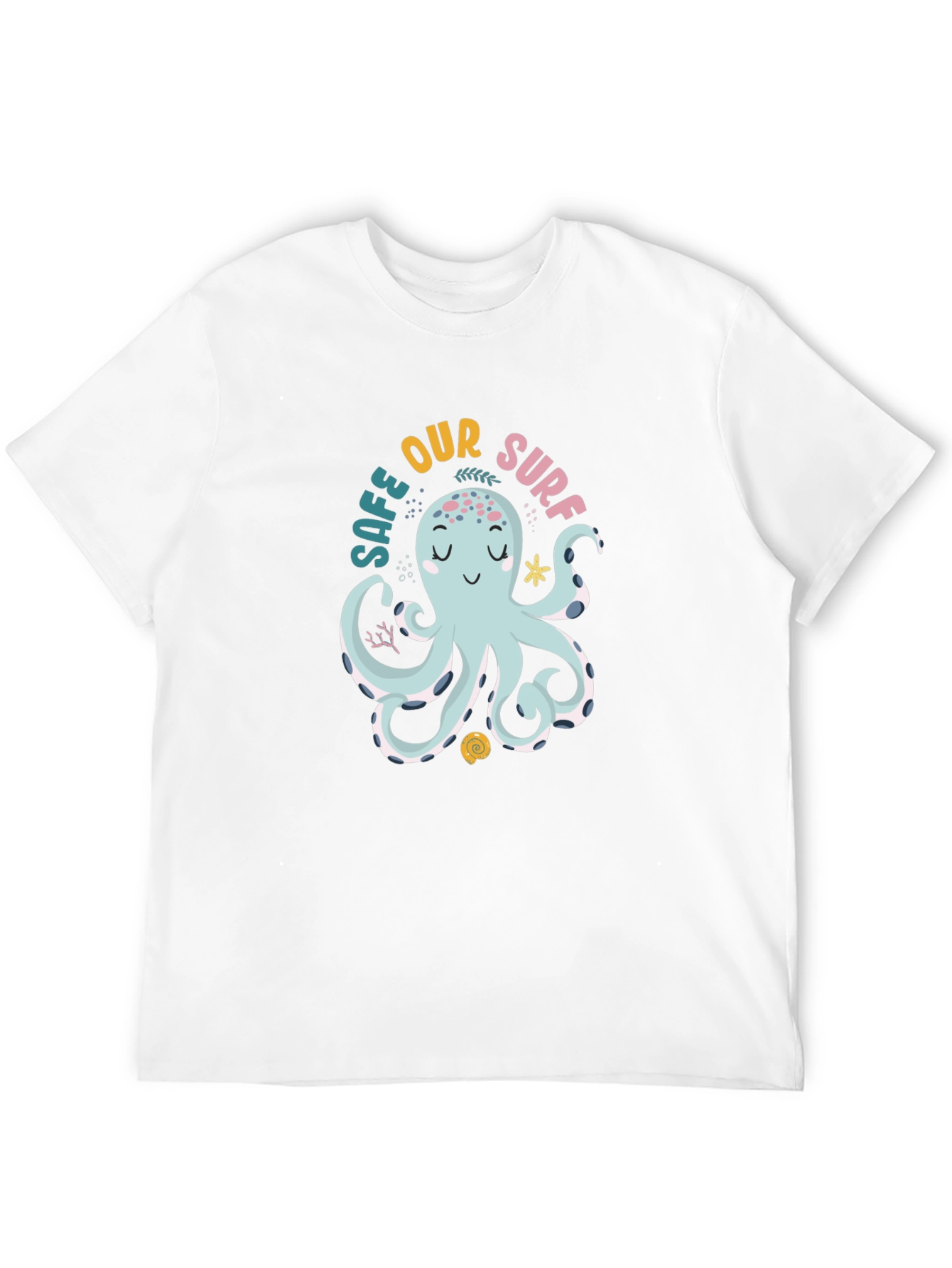Black Cute Octopus Graphic Tee - 'Safe Our Surf' Black Cotton T-Shirt view 12