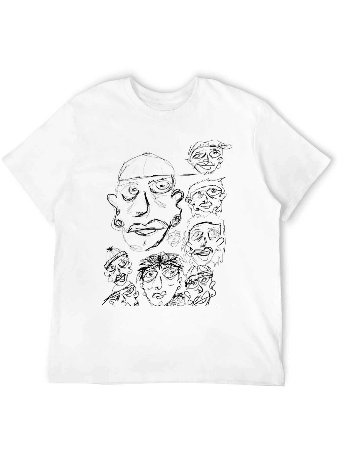 Black Unique Line Art Graphic Print Black T-Shirt view 12