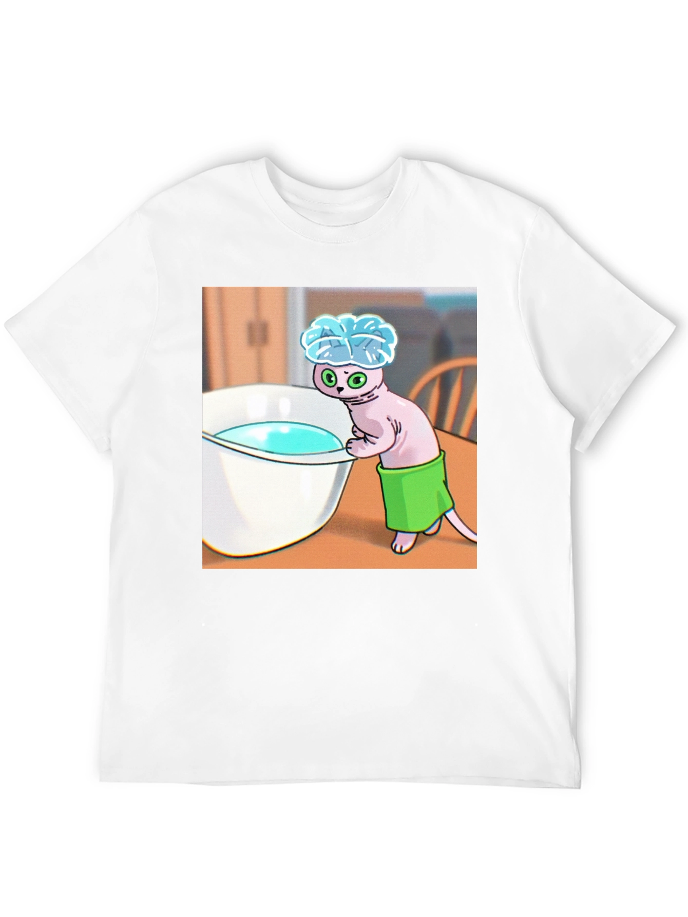 Black Cartoon Cat Bath T-Shirt - Funny Novelty Tee view 12