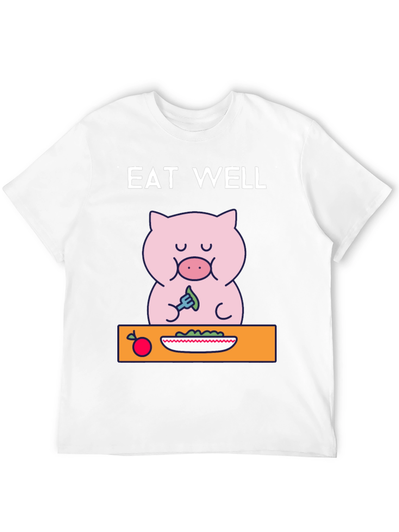 Black Eat Well Pig T-Shirt - Funny Cartoon Tee view 12